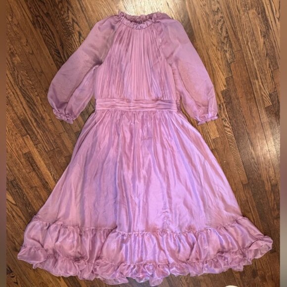 Mac Duggal Purple Smocked Chiffon Illusion Tiered Gown Size 16 - Picture 4 of 13